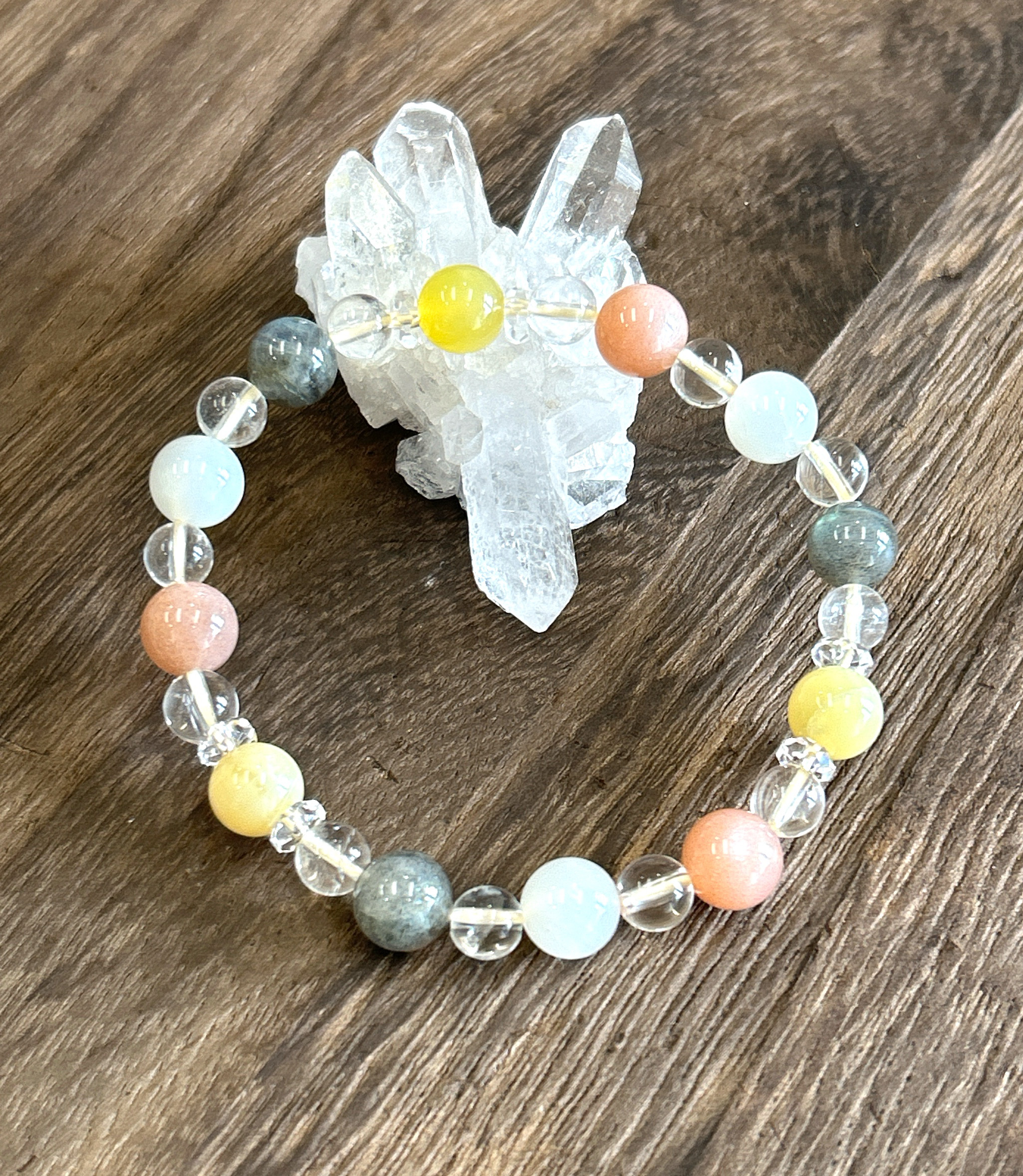 【蟹座♪ムーンストーン&イエローオパール】星座石お守りブレスレット♪六芒星♪天然石ブレスレット♪送料無料♪