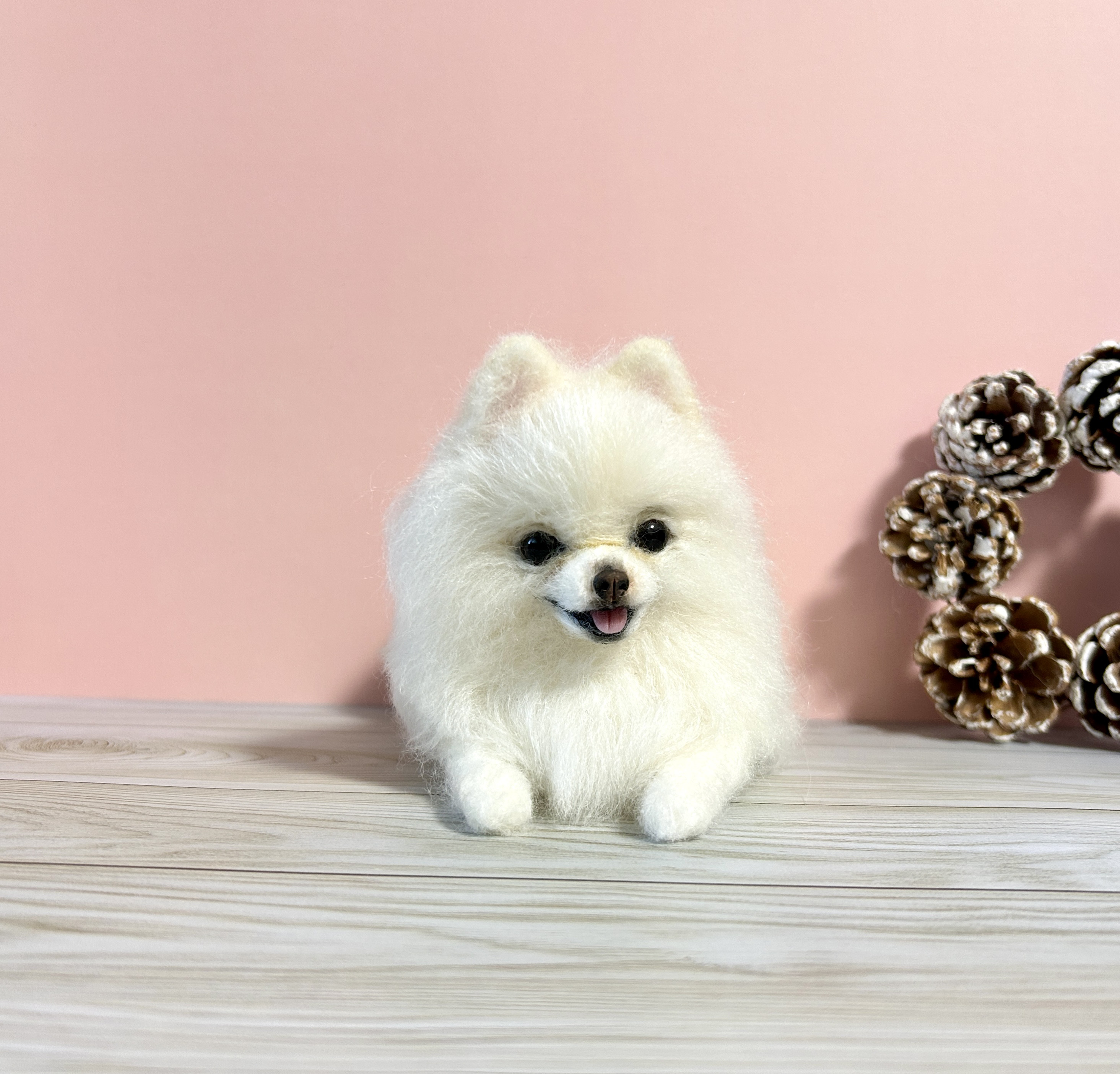 羊毛フェルト　にこにこポメラニアン　クリーム 羊毛フェルト にこにこポメラニアン ホワイト 羊毛フェルト needle