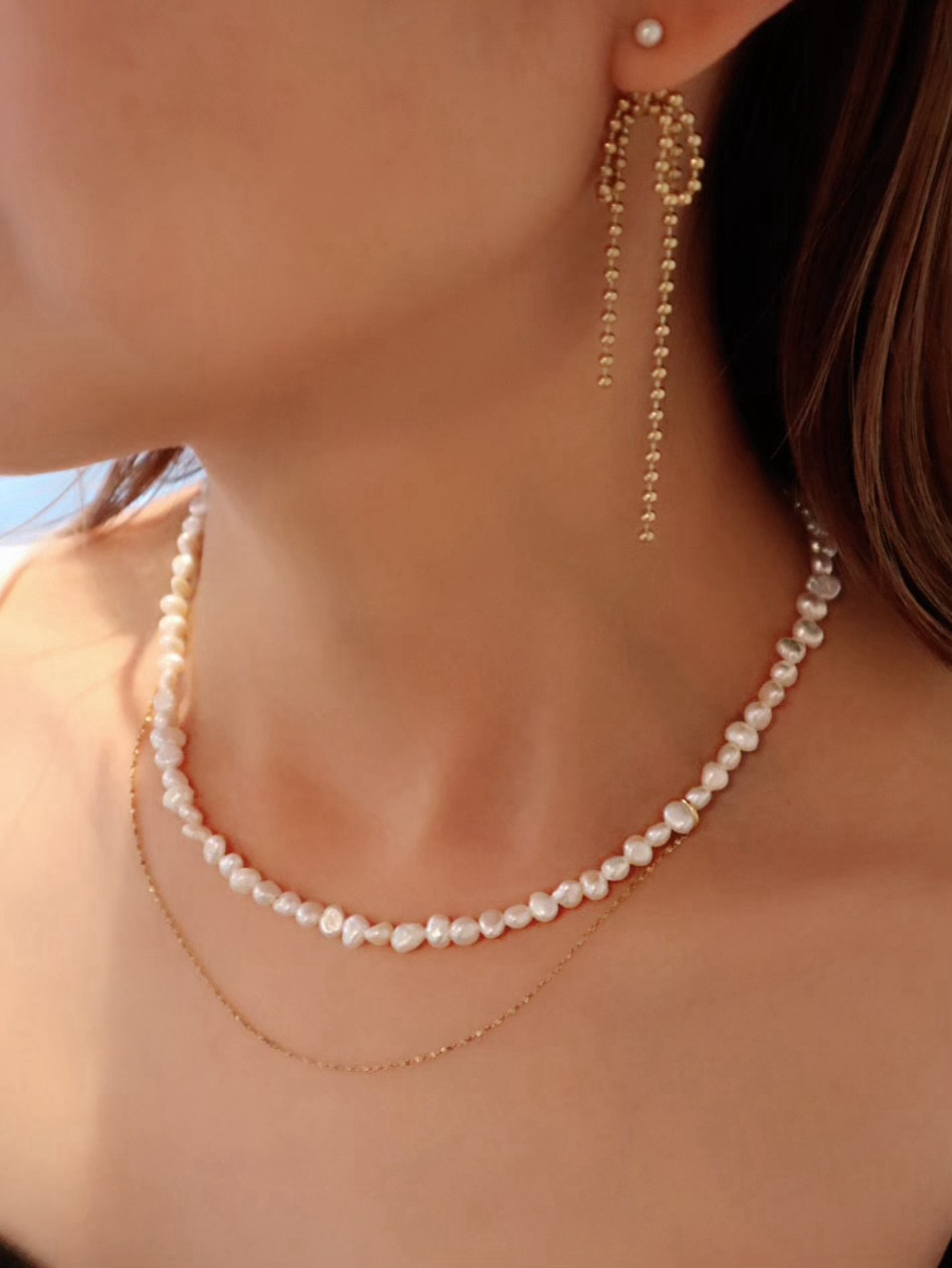 ✨卒園式・入学式にも✨淡水パール×チェーンのレイヤードデザインネックレス*サージカルステンレス