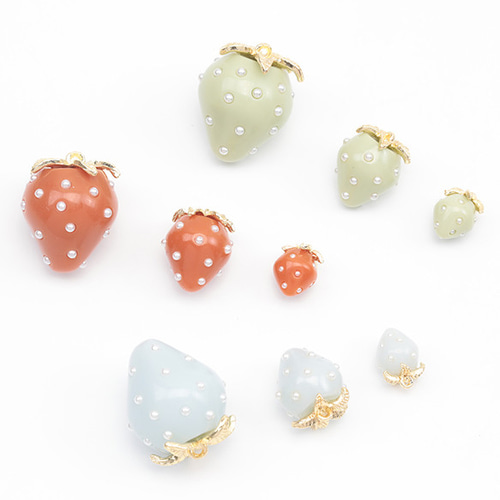 A6046 6個 いちごチャーム 2026年トレンドカラー パール付き