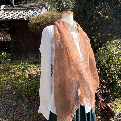 播州織 柿渋染めストールK23075