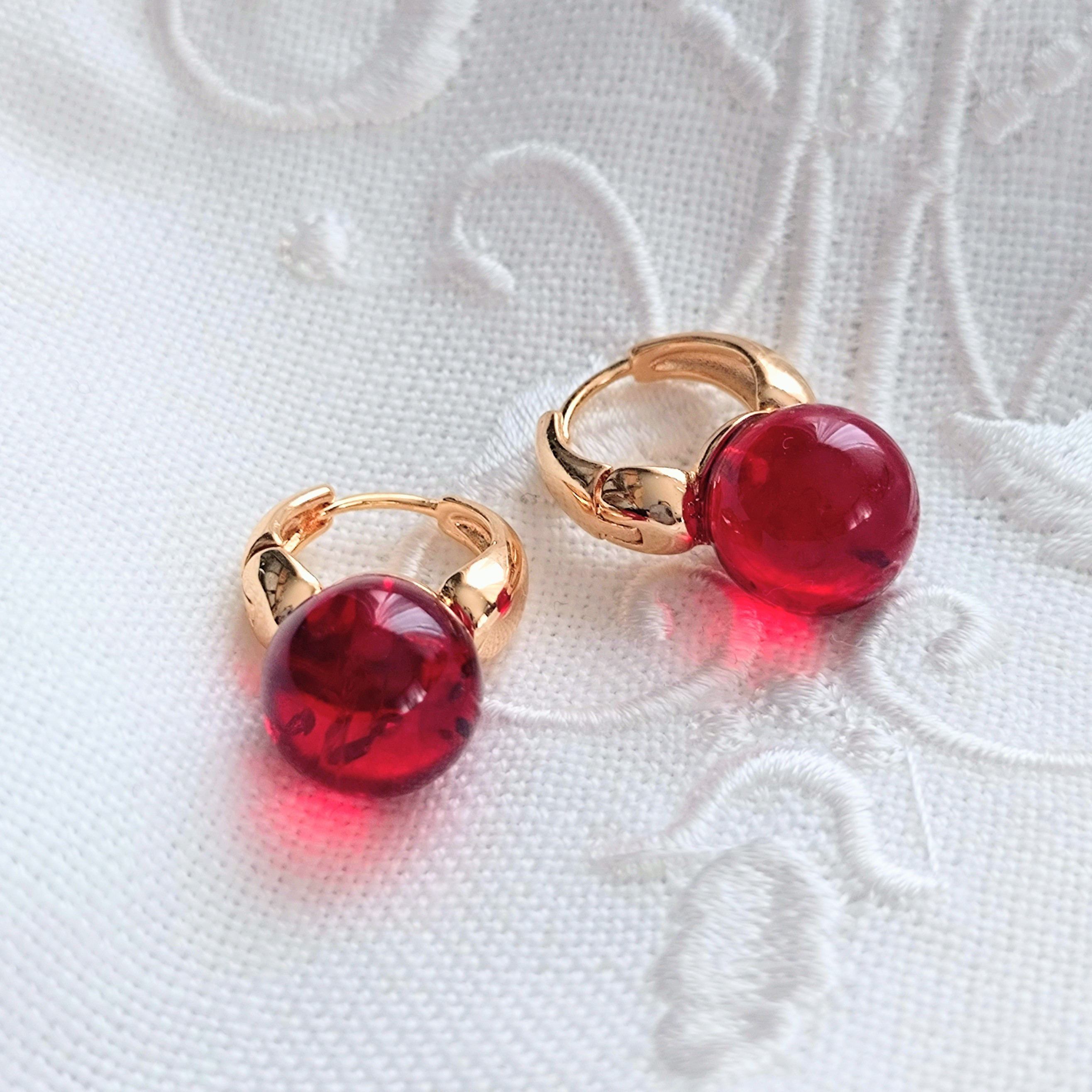 ✳新作✳ 18kgp レッドカラーアンバーのピアス