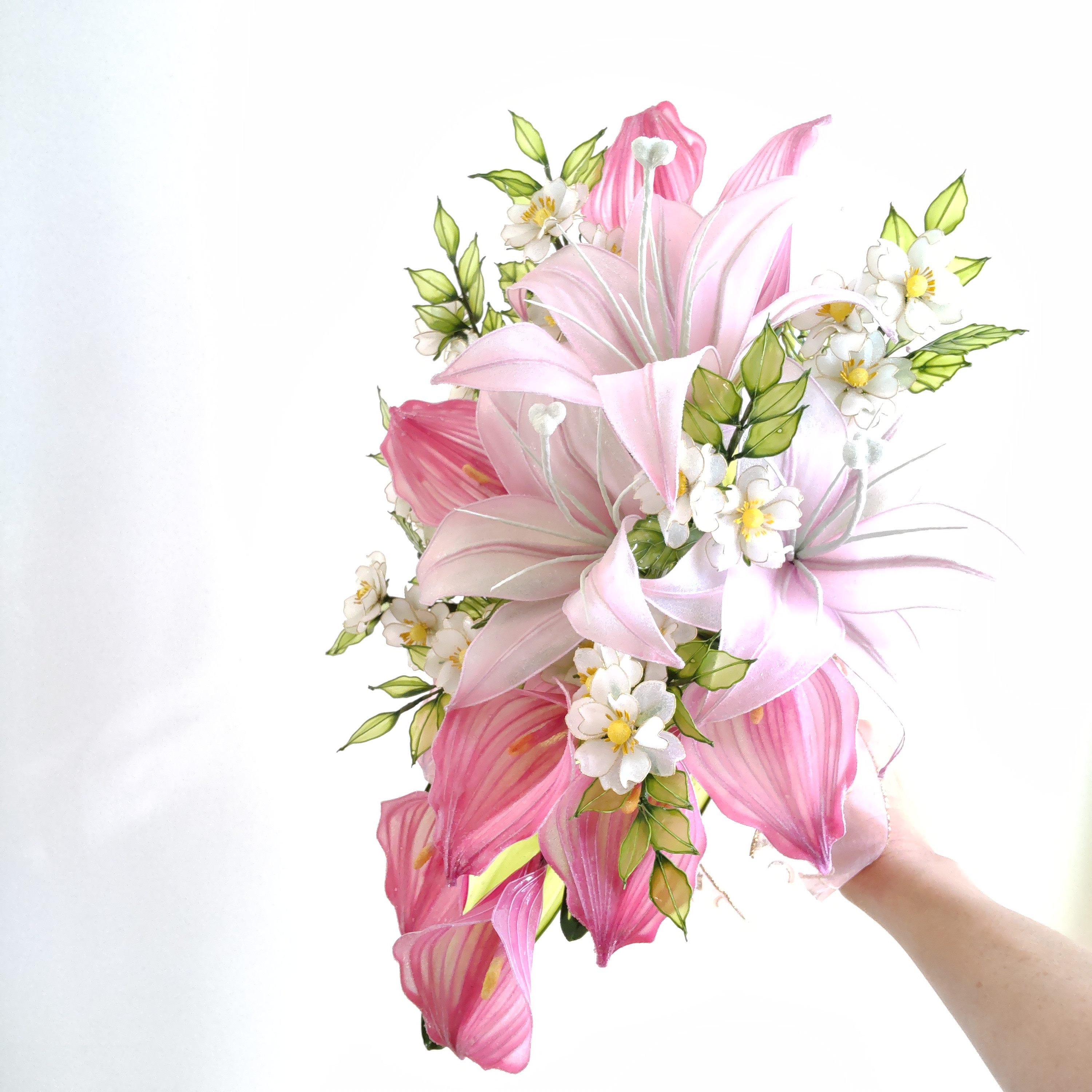 ブーケ♡ウェディング♡カサブランカ♡カラー♡つるバラ♡ディップアート