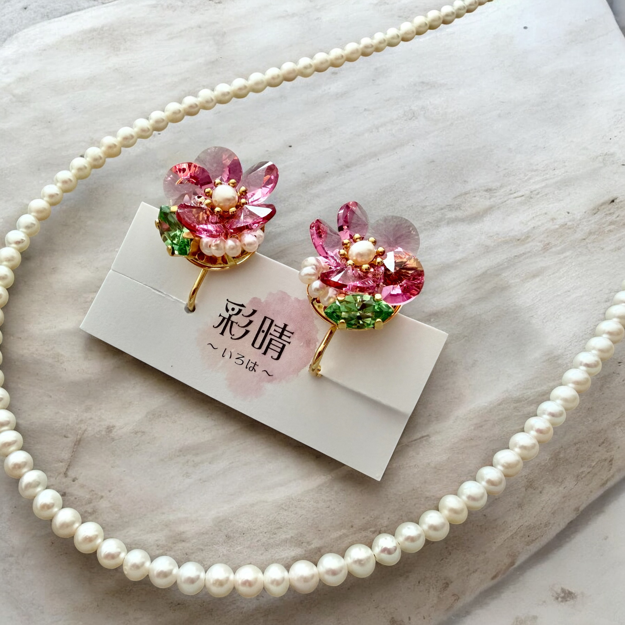 桜のイヤリング・淡水パールネックレスセット