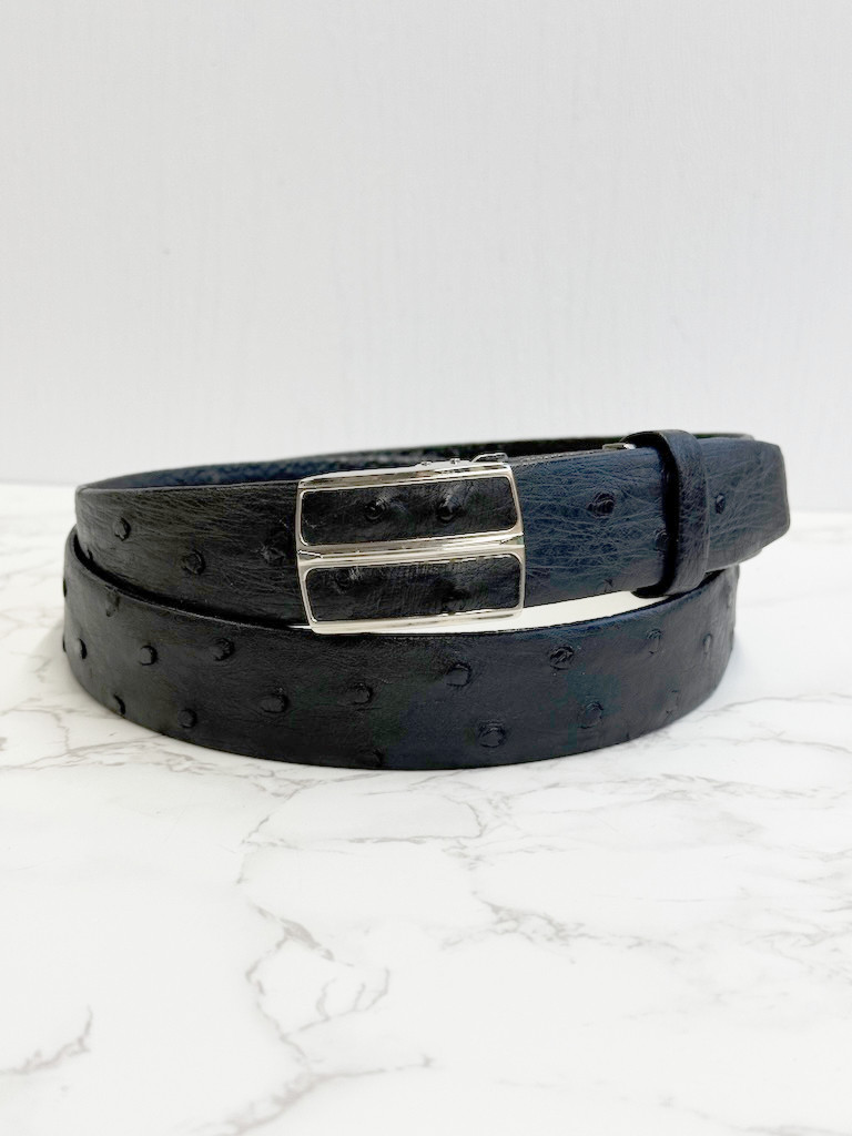 日本製　クライン・カルー　オーストリッチ　３０㎜巾　ベルト　肚無双　フリーサイズ　真鍮磨き上げバックル