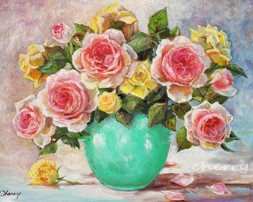 一点物】『 記憶に咲くバラ 』油絵 F6号 油彩 インテリアアート 絵画