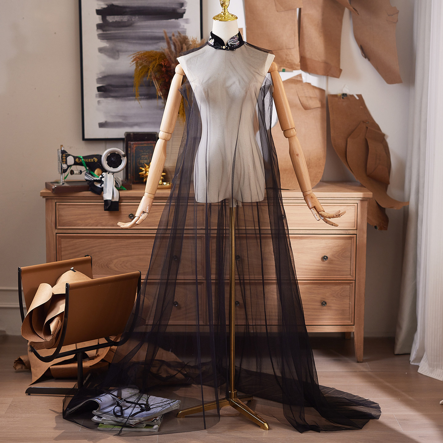 ケープトレーン 裾引き チュール 黒 綺麗 DIY 肩飾り アクセサリー 花嫁 ウェディングドレス DTY537 6,223円