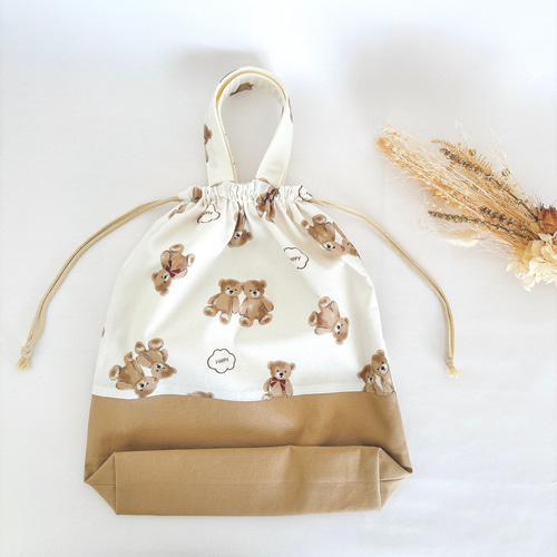 ーベージュくまー 体操服袋 体操着袋 着替え袋 巾着 くま 女の子