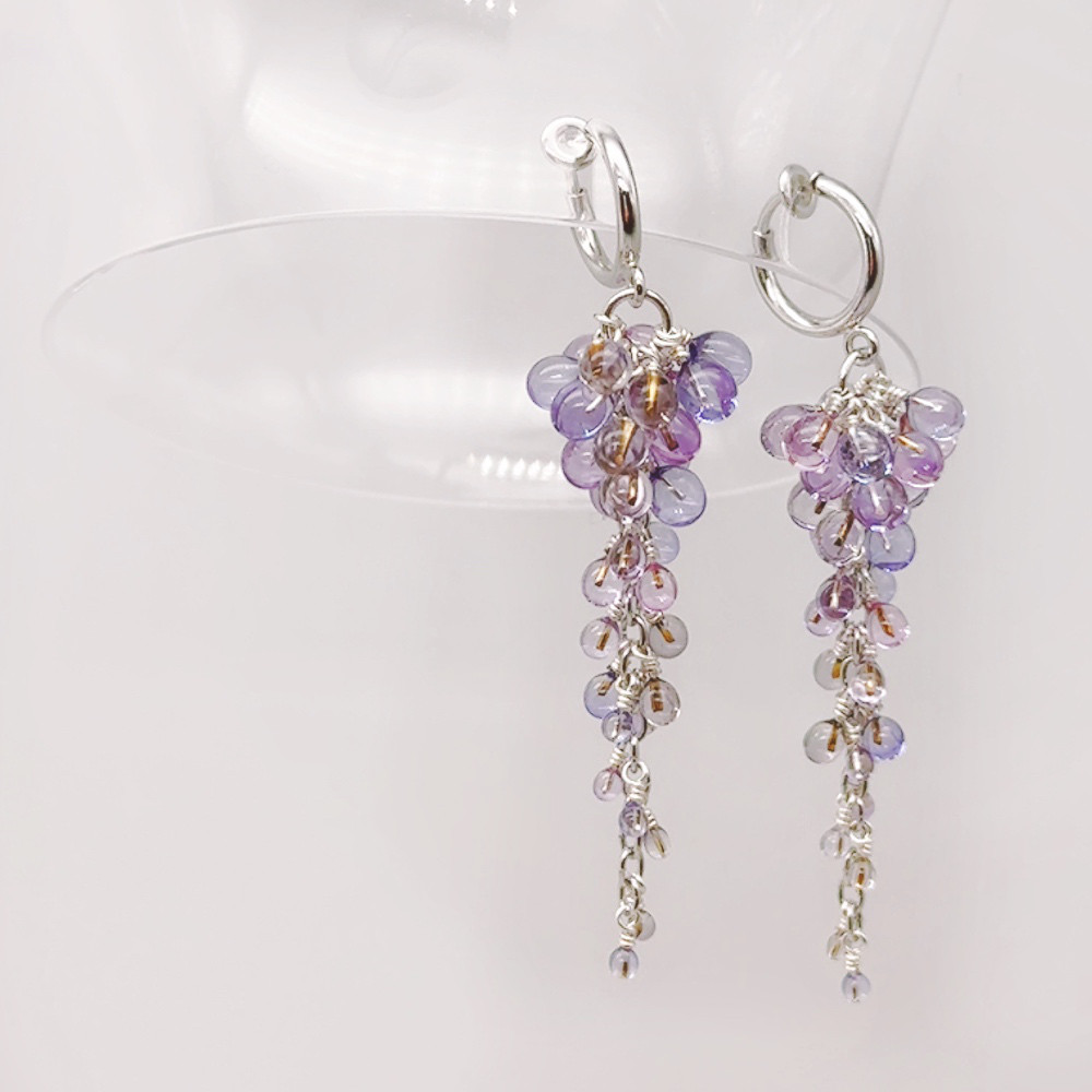 wisteria 藤の花揺れるイヤリング（夕藤）ワイヤー×レジン