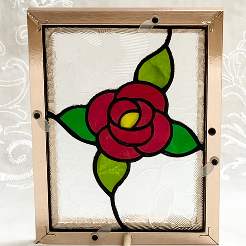 ステンドグラスの薔薇のパネル ハンドメイド その他インテリア雑貨