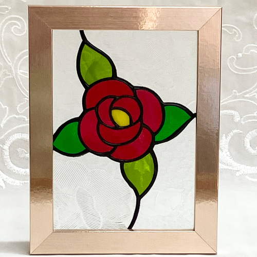 ステンドグラスの薔薇のパネル ハンドメイド その他インテリア雑貨