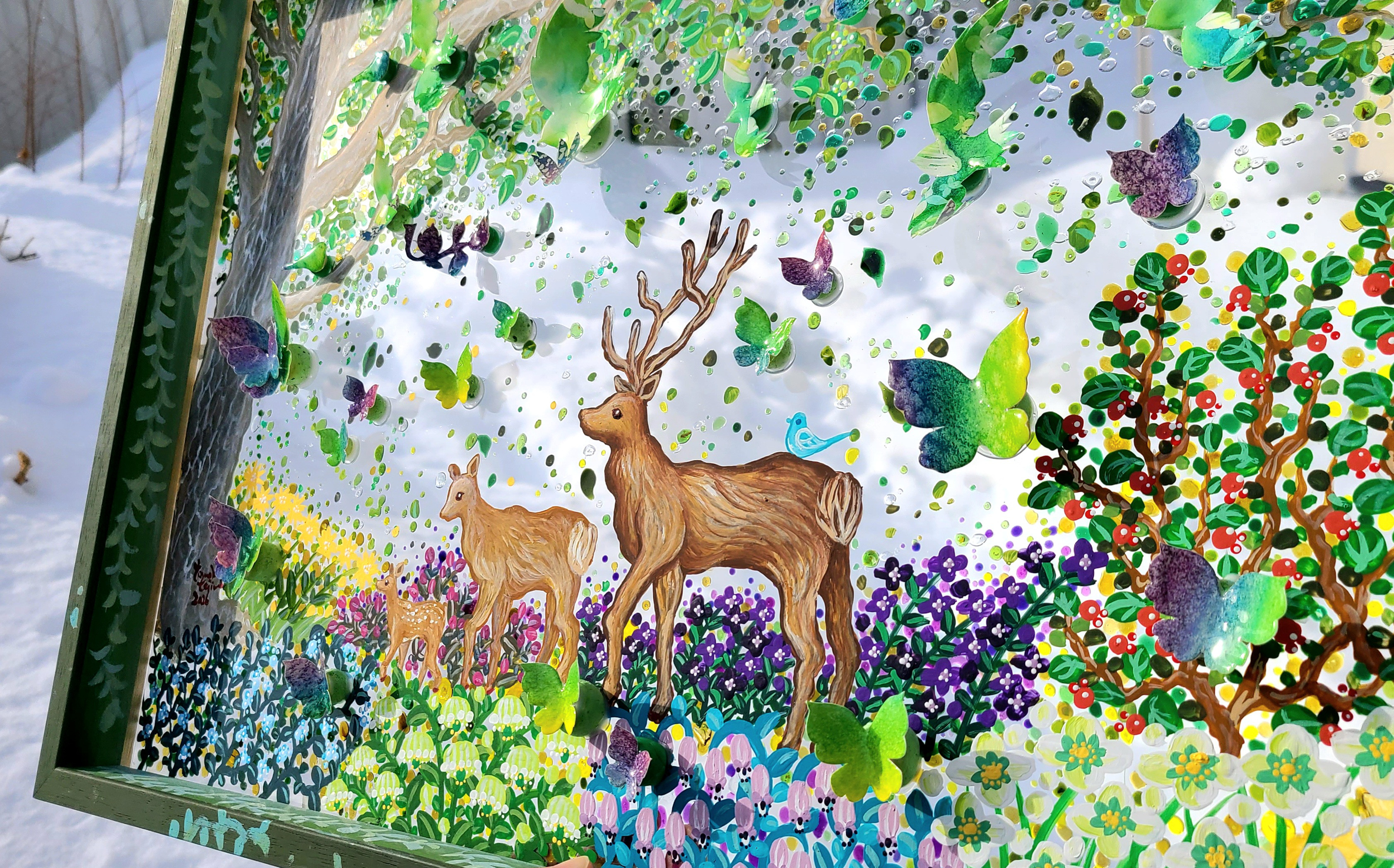 【オーダーメイド】森庭散歩/鹿の親子　クリアBOX　B３