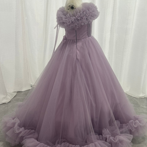 薄紫 フリル付き フレアドレス 7dc3afe02141a4cb4c628ffd2c12c6