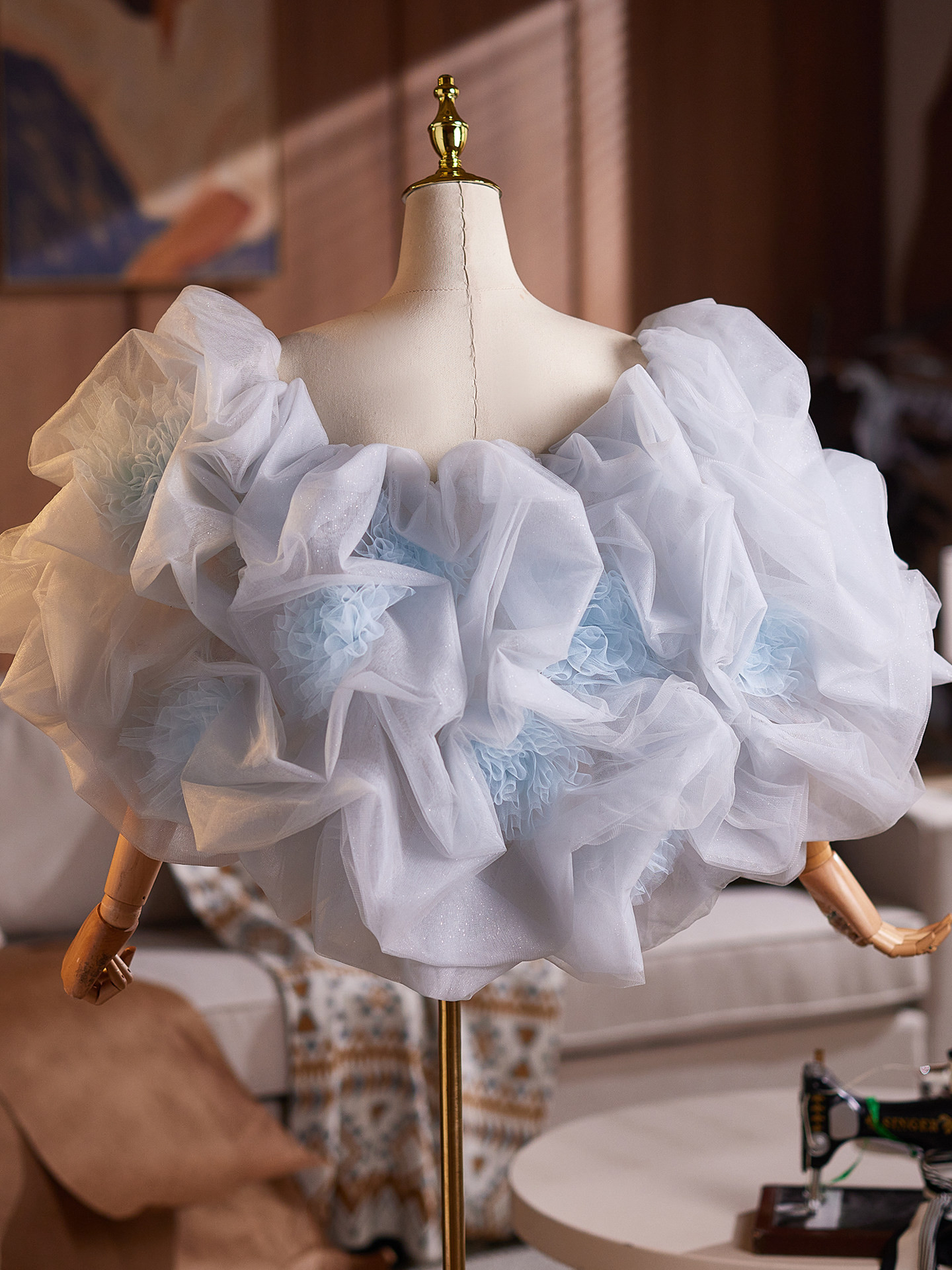 ケープ 薄グレー チュール 花 ストール DIY肩飾り ドレスアクセサリー パーティー ウェディングドレス DTY553