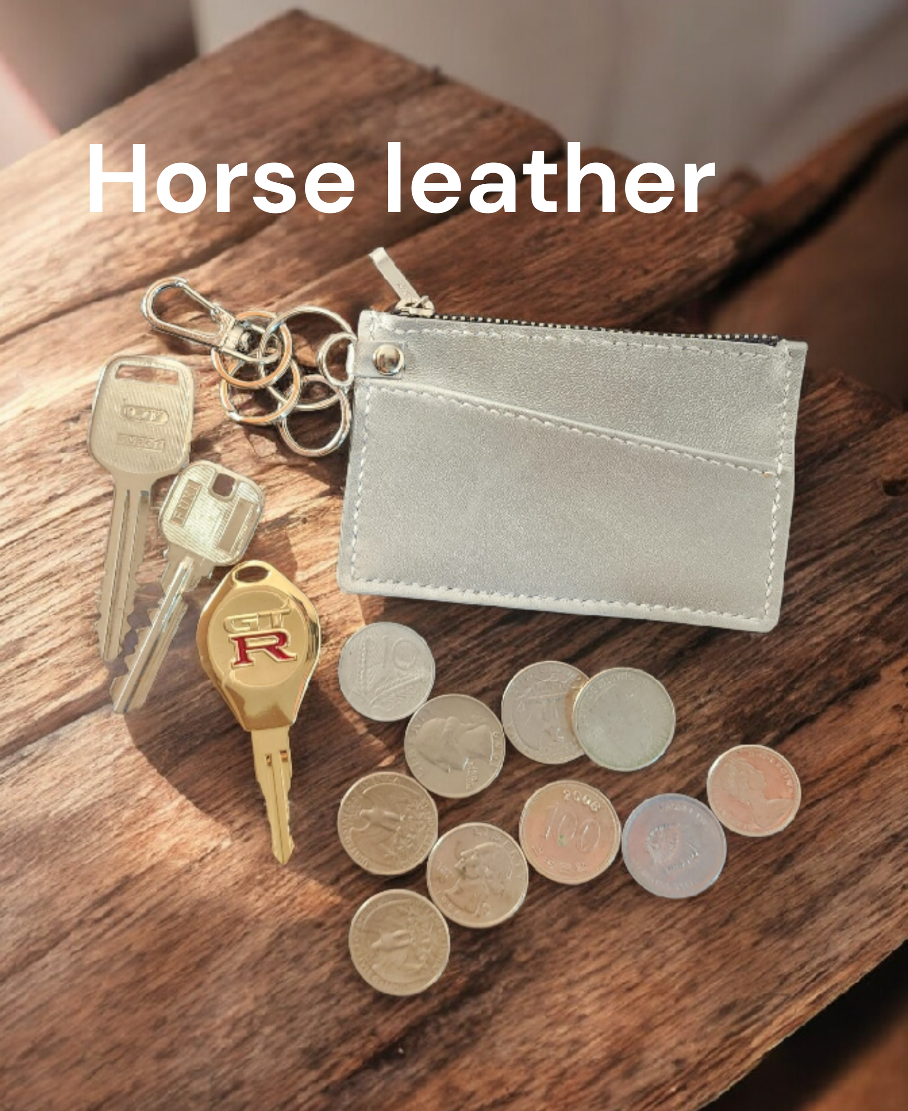 ホースレザー　馬革　シルバー小銭入れ　カードも1枚入る　キーホルダー　キーリング
