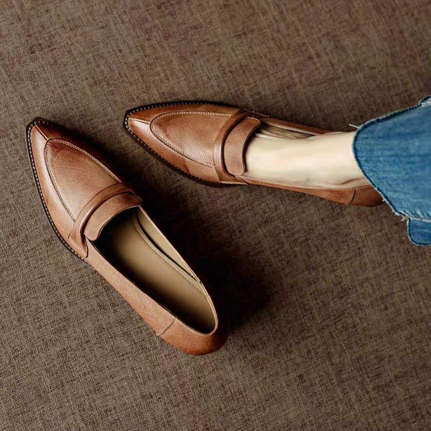 究極のエレガント❤ ポインテッドトゥパンプス ポインテッドトゥローファー レザー シューズ レザー ローファー シンプル