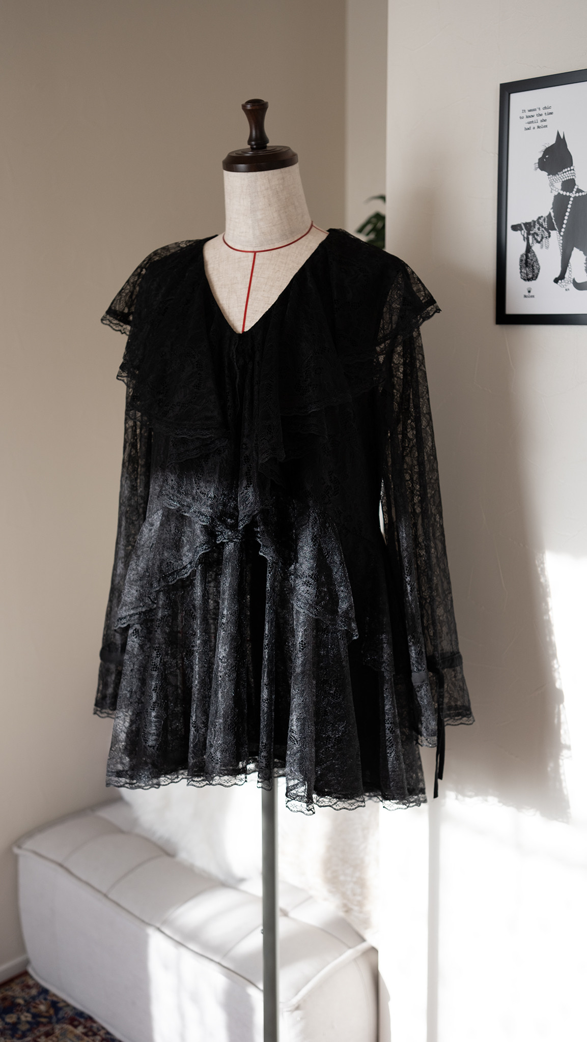 フリルレースブラウス / ブラック
