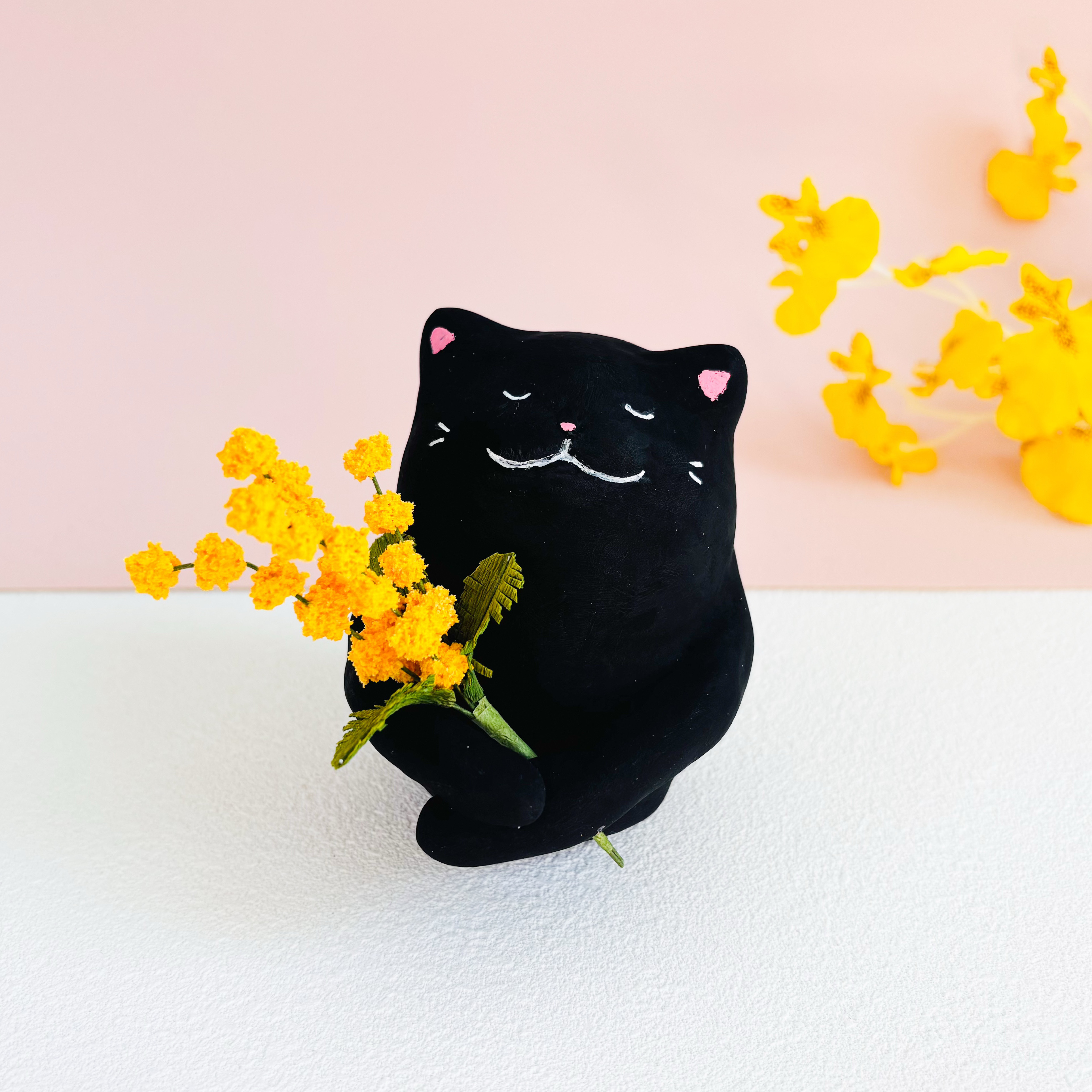 あなたのそばで、そっと見守るミモザと黒猫さん｜ありがとうを届ける猫さんシリーズ｜猫の日2026 ミモザ