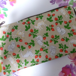 お札ポーチ ダブルファスナーポーチ シンプルな長財布 ウサギとリス 長