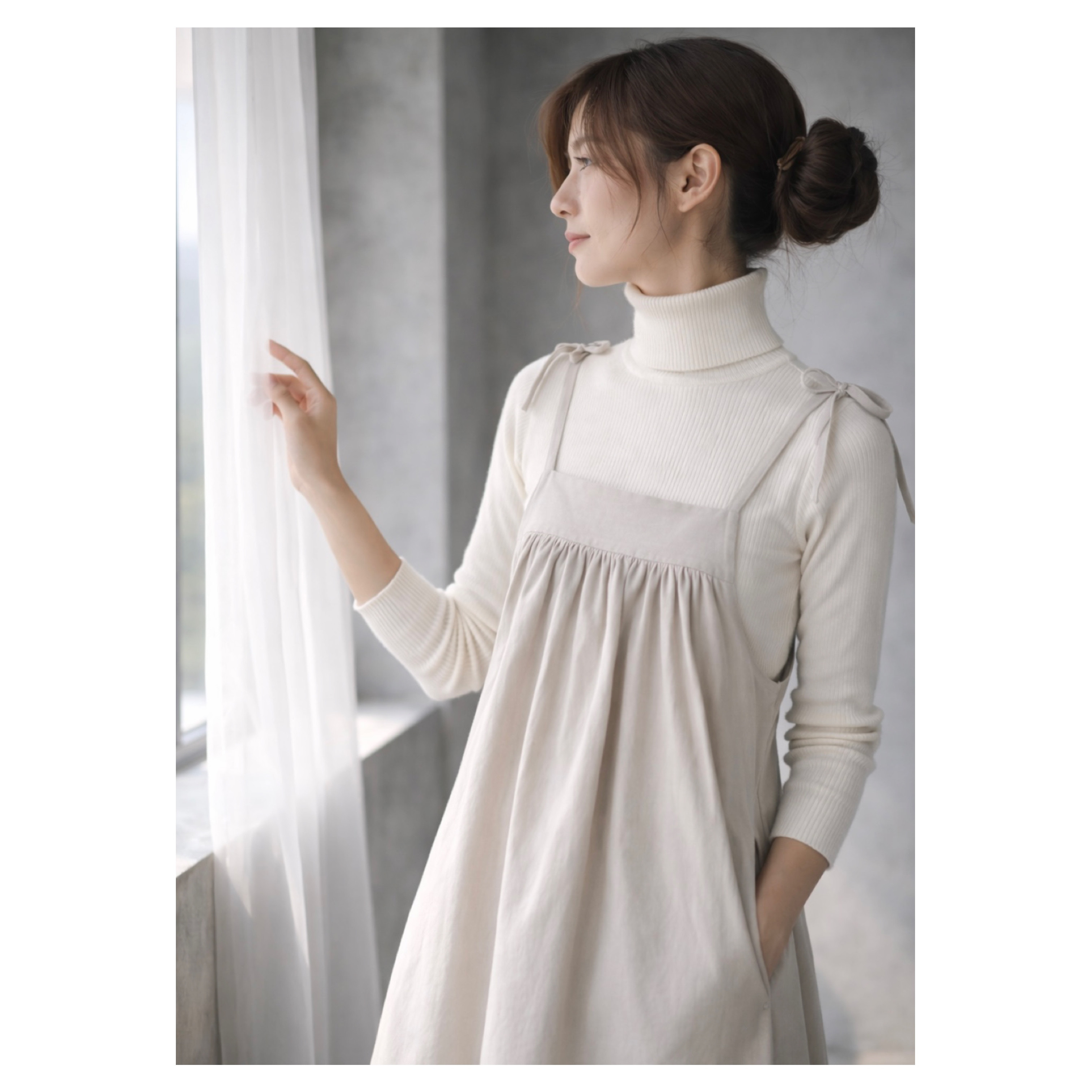 人気作家リネンエプロンワンピース ハンドメイド作家さんリネン エプロンワンピース