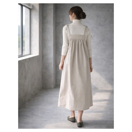 人気作家リネンエプロンワンピース ハンドメイド作家さんリネン エプロンワンピース
