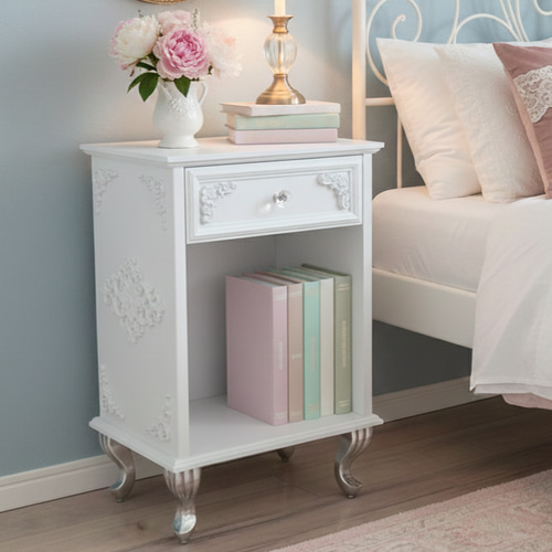 【サム】希少品】 サイドテーブル　ロココ調　アンティーク　猫脚　クラシック ロココ ネストテーブル 猫脚 サイドテーブル 白家具 ロココ調