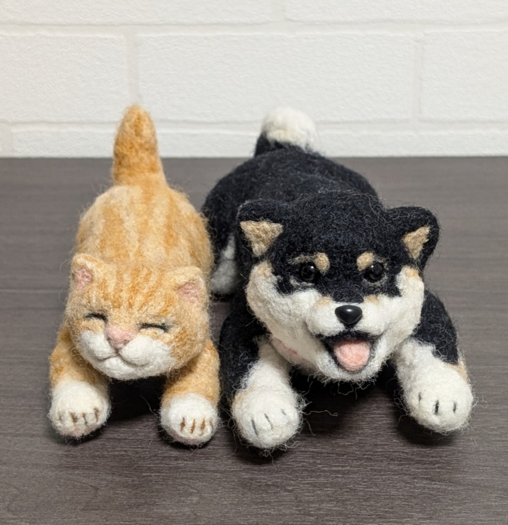 柴犬　羊毛　羊毛フェルト　ハンドメイド　猫　茶トラ