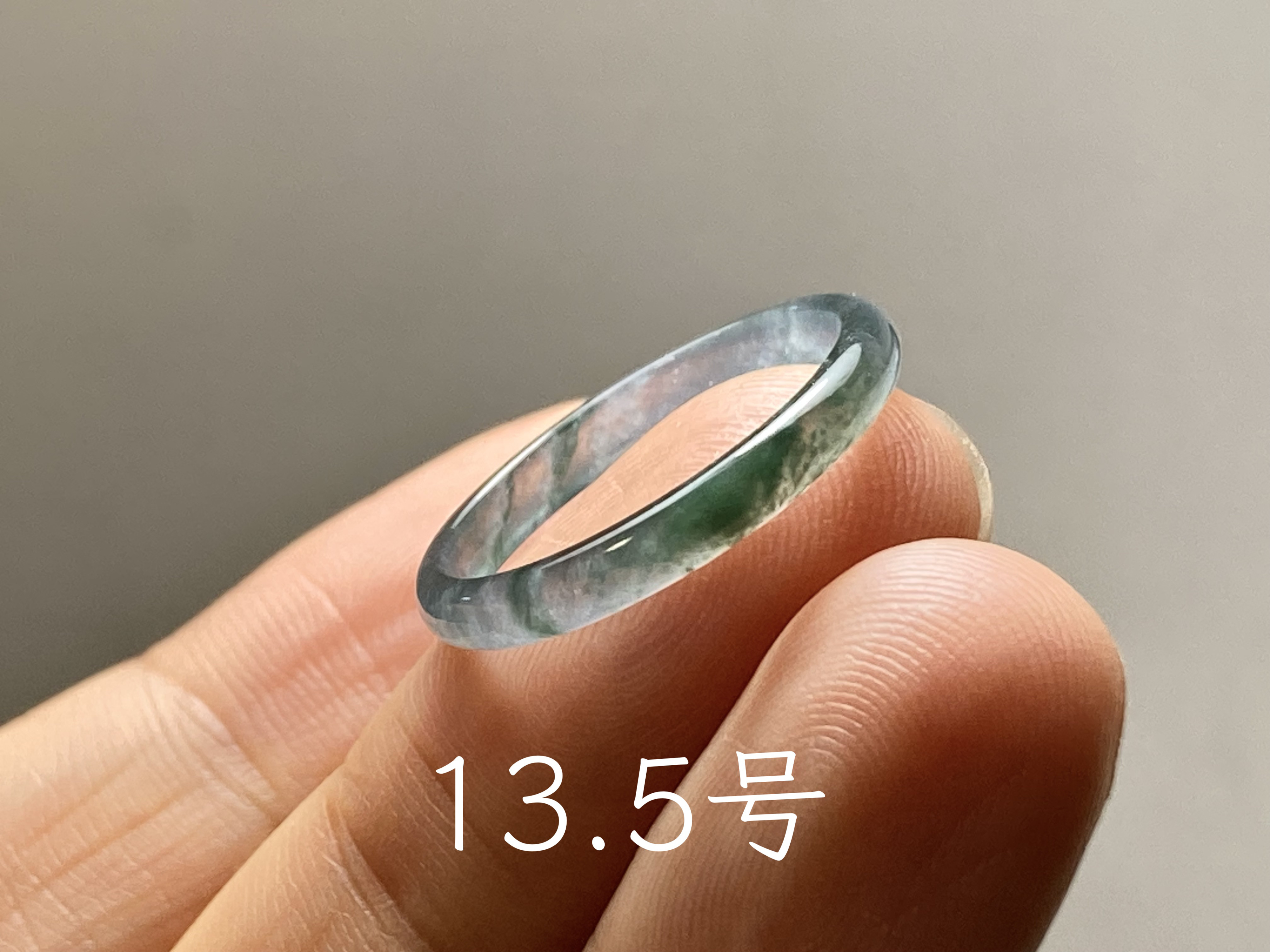 L15-205 細身 高氷種 13.5号 水色青緑花 グアテマラ産 A貨 本翡翠 くりぬき リング