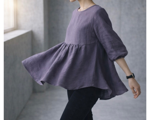 こだわりリネンギャザーブラウス／くったり柔らか上質なベルギーリネン