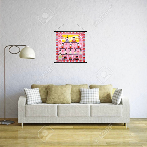 可愛いおひな様 タペストリー ラインストーン付 ひな祭り 初節句 日本