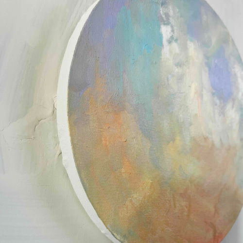 油彩 絵画 『空』丸形アートパネル 直径25cmインテリア 絵画 原画 N