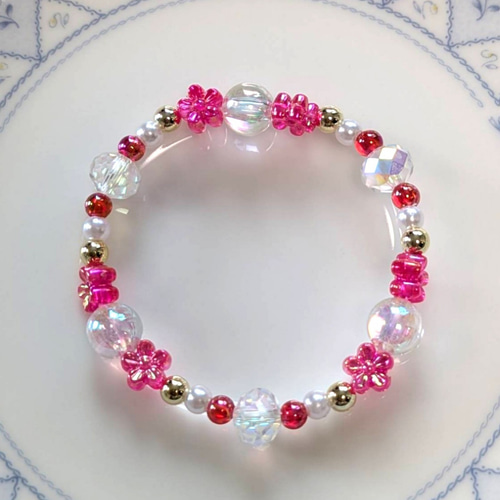 キッズ向け】花ビーズブレスレット(B14) ブレスレット Bon Bijoux