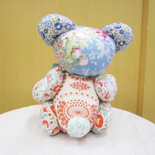 テディベア リアルファー グレーのぬいぐるみ 約30cm 水色リボン 手足が動くテディベア】水色リボン・ぬいぐるみ・置物 その他人形