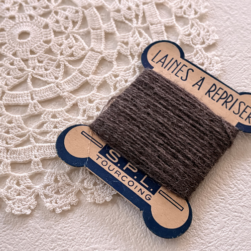 フランスアンティーク 糸巻き ウール糸 ブラウン フランス製 手芸小物