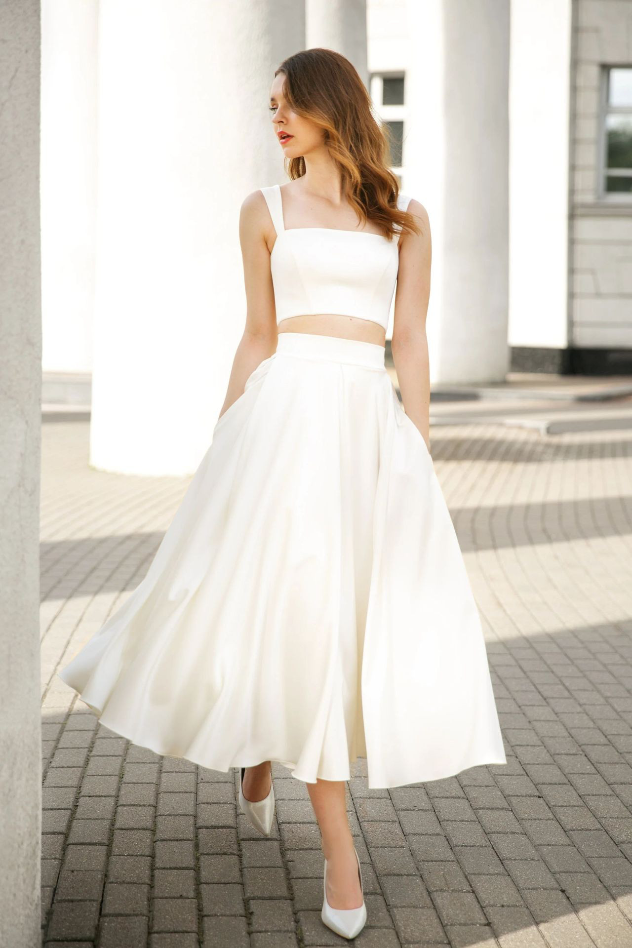 高級感 白 サテン パーティードレス シンプル 韓国風 花嫁 披露宴 誕生日 成人式 前撮り HL1129