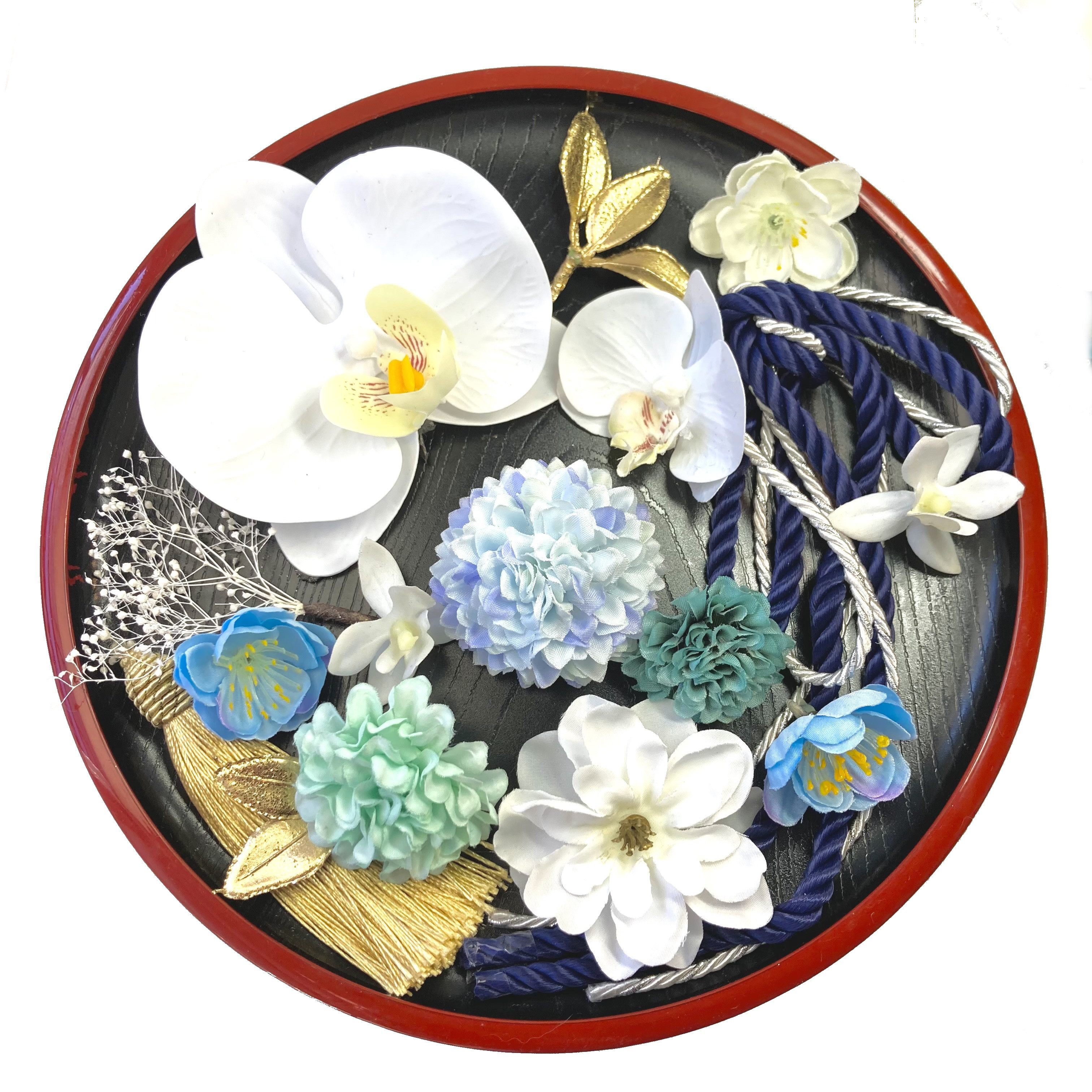 胡蝶蘭 と ブルー お花 髪飾り  Ｄ　 着物 結婚式 成人式 卒業式　青　梅　水色