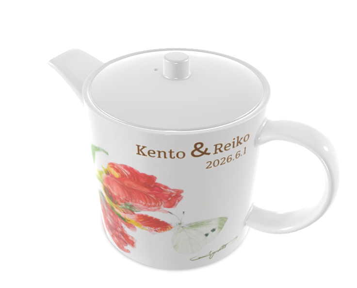 名入れ ボーン チャイナ ティーポット　ロココチューリップティーポット