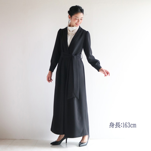 美シルエット【上品ブラック】洗える共布ベルト付きオールインワン
