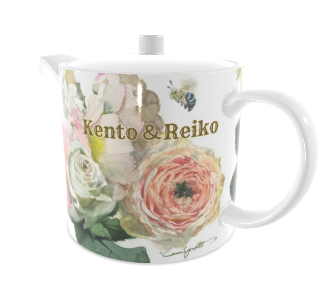 結婚祝い　名 入れ ボーン チャイナ ティーポット　11種類の和薔薇ティーポット