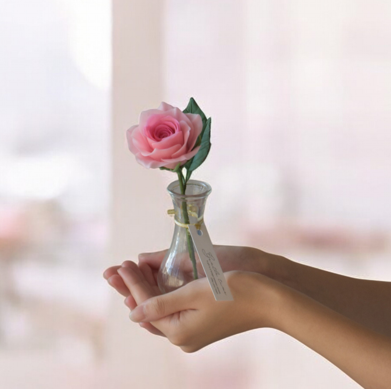 ◆粘土のお花◆　薔薇　一輪　ピンク・・・B1373