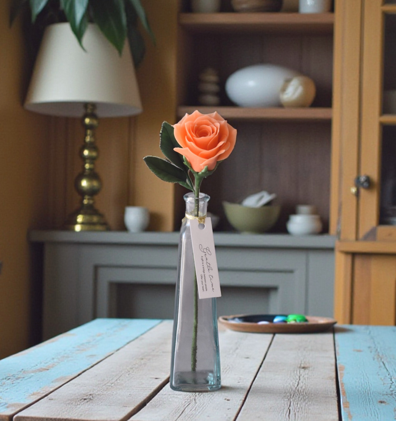 ◆粘土のお花◆　薔薇　一輪　オレンジ・・・B1377