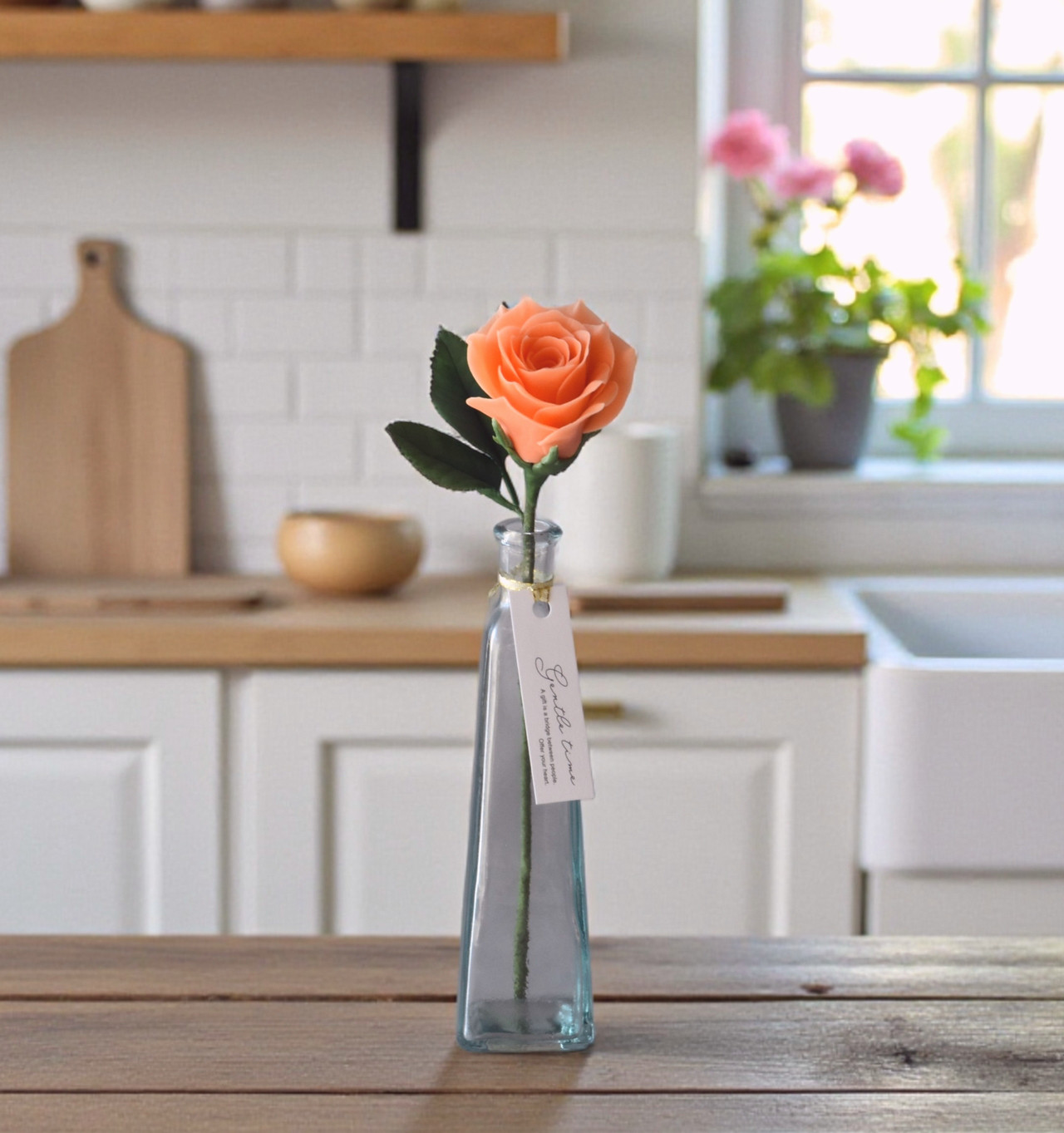 ◆粘土のお花◆　薔薇　一輪　オレンジ・・・B1377