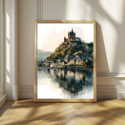 フィンランド・イナリの幻想的なオーロラ｜水彩画アート｜北欧の夜空