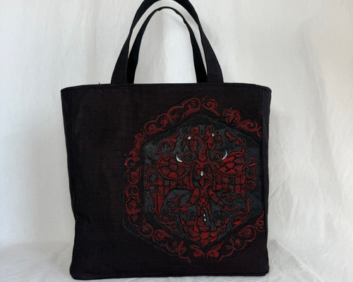 トートバッグ 西陣老舗いづくら アンティーク手織り宝相華文名古屋帯