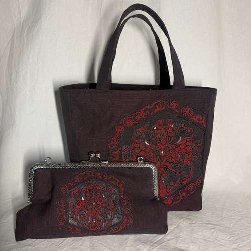 トートバッグ 西陣老舗いづくら アンティーク手織り宝相華文名古屋帯