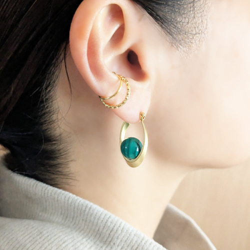 専用　マラカイト　ピアス　天然石　着払い7500 14kgfピアス[Beautiful stripes/Gold] Malachite マラカイト 天然石