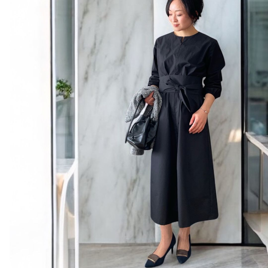 《超早割価格》春ワンピース｜綿タイプライター｜防シワ生地に変更可｜丈変更可｜卒業入学 フォーマル 通勤｜黒ブラック 12,768円