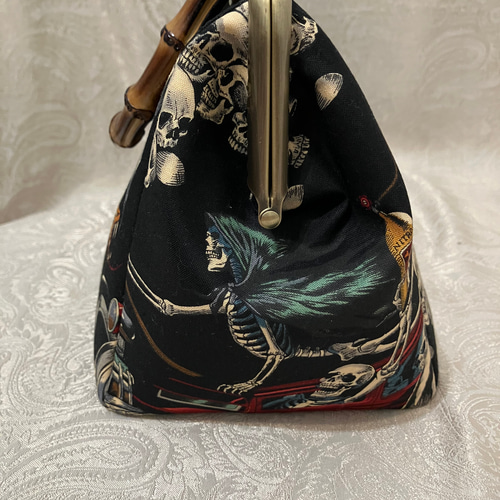 アレキサンダーヘンリー ドクロ&デニム がま口バッグ 着物バッグ 和装