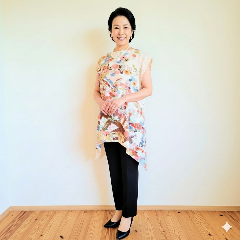 晴れ着のアシンメトリージレ＊着物リメイク ​Upcycled Kimono Gile -Vibrant Floral 4,500円