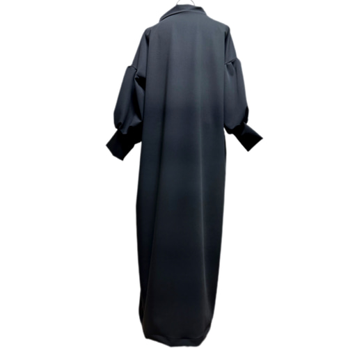 振袖 着物リメイク ドレス 和柄 ワンピース 黒×手毬や菊や桜 ぽわん袖